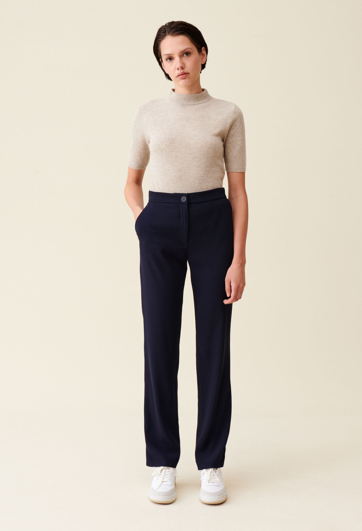Navy blue suit trousers womens cheap
