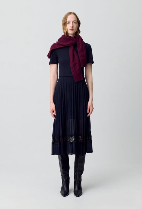 Black and navy bi-material dress 