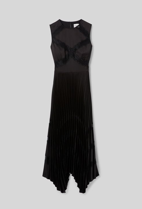 Pleated satin maxi dress