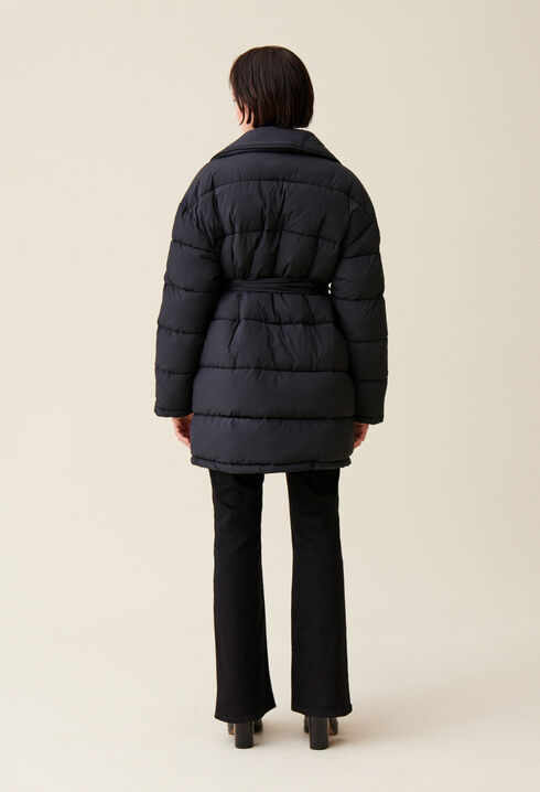 Belted Shawl Collar Puffer