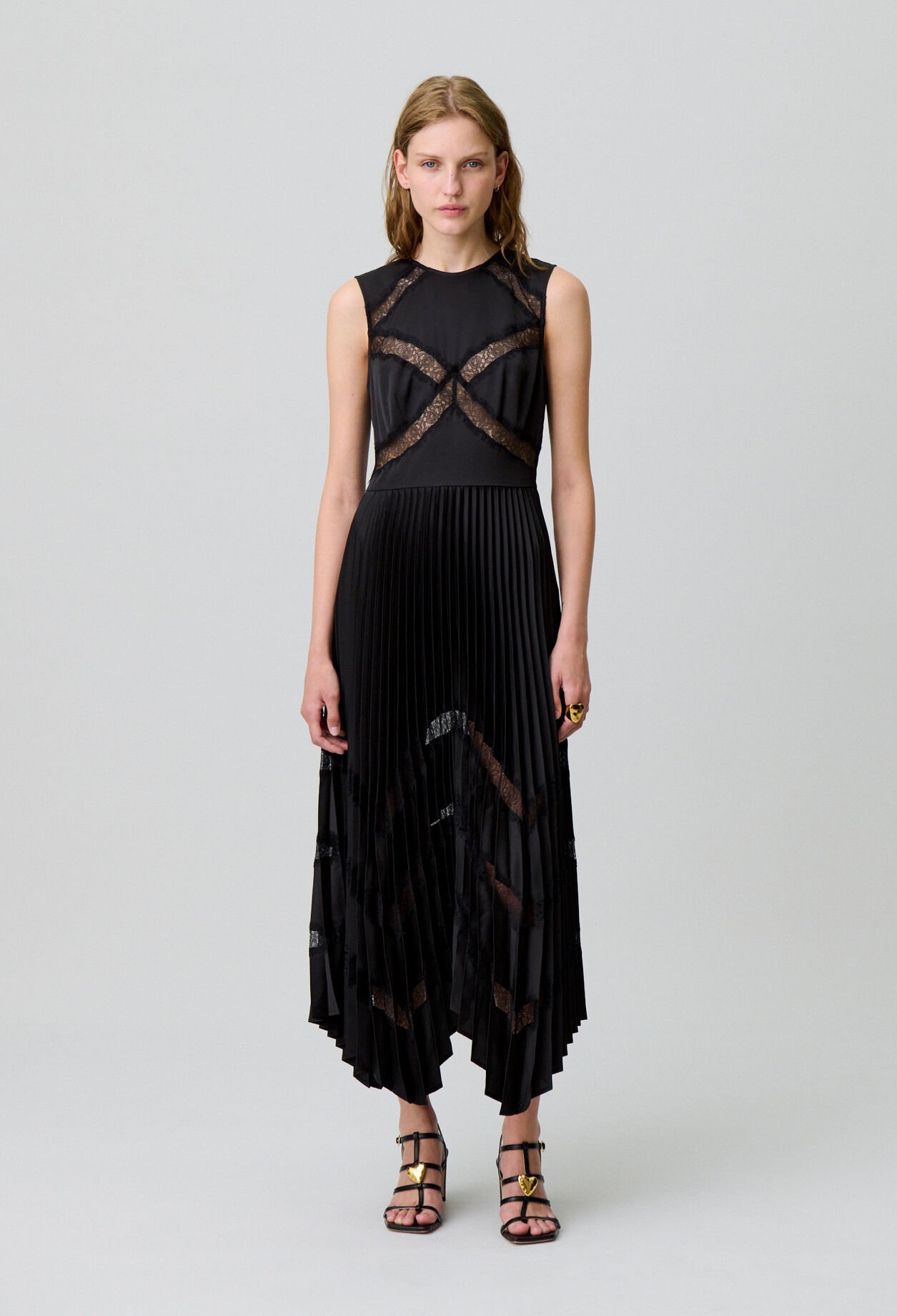 Pleated satin maxi dress