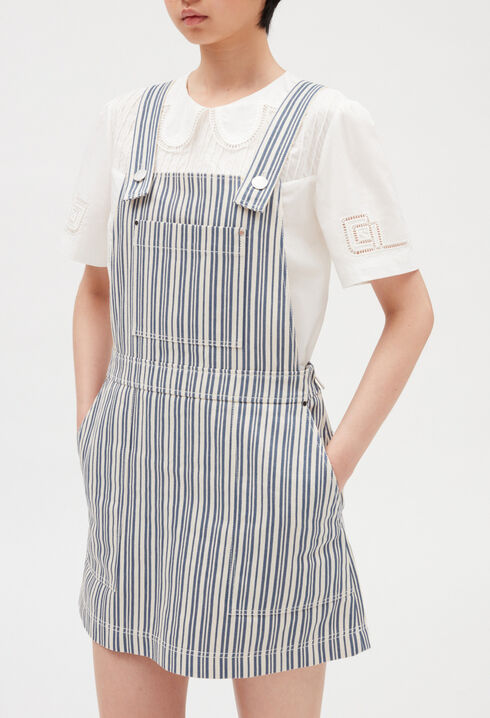 Short denim striped dungaree dress