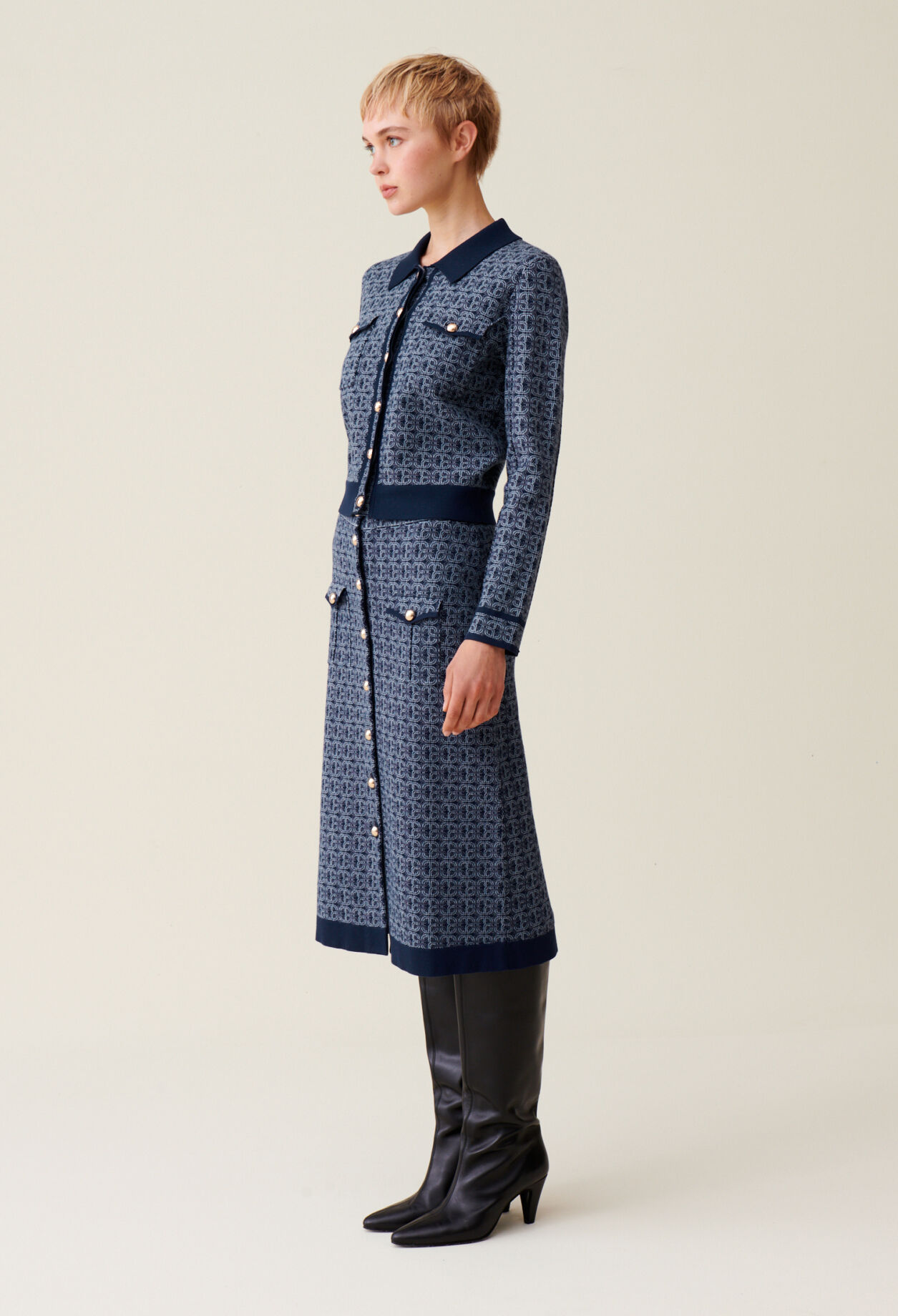 CP monogram cardigan with collar