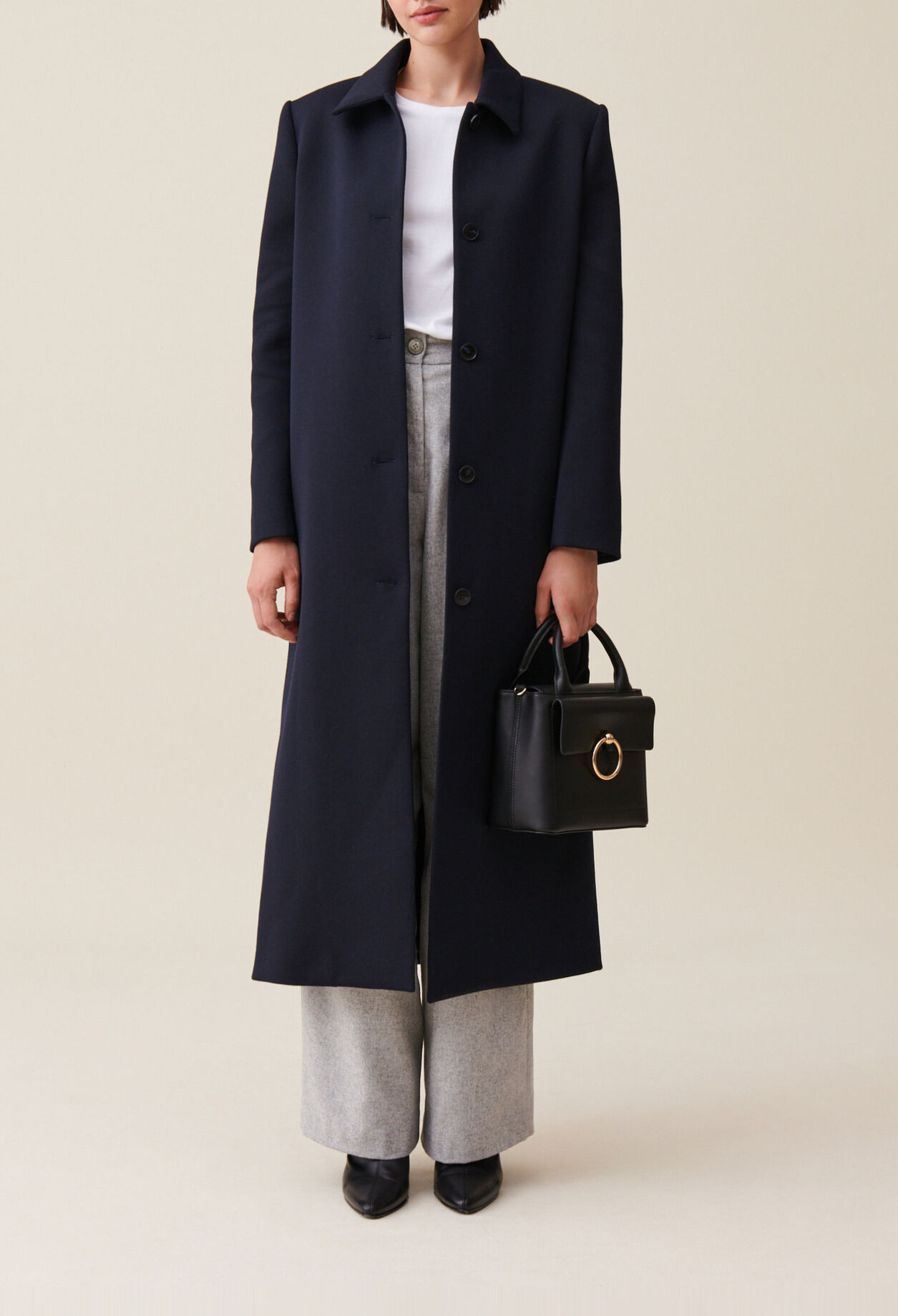Long blue straight-cut coat
