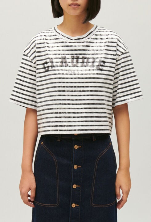 Striped T-shirt with two-tone sequins