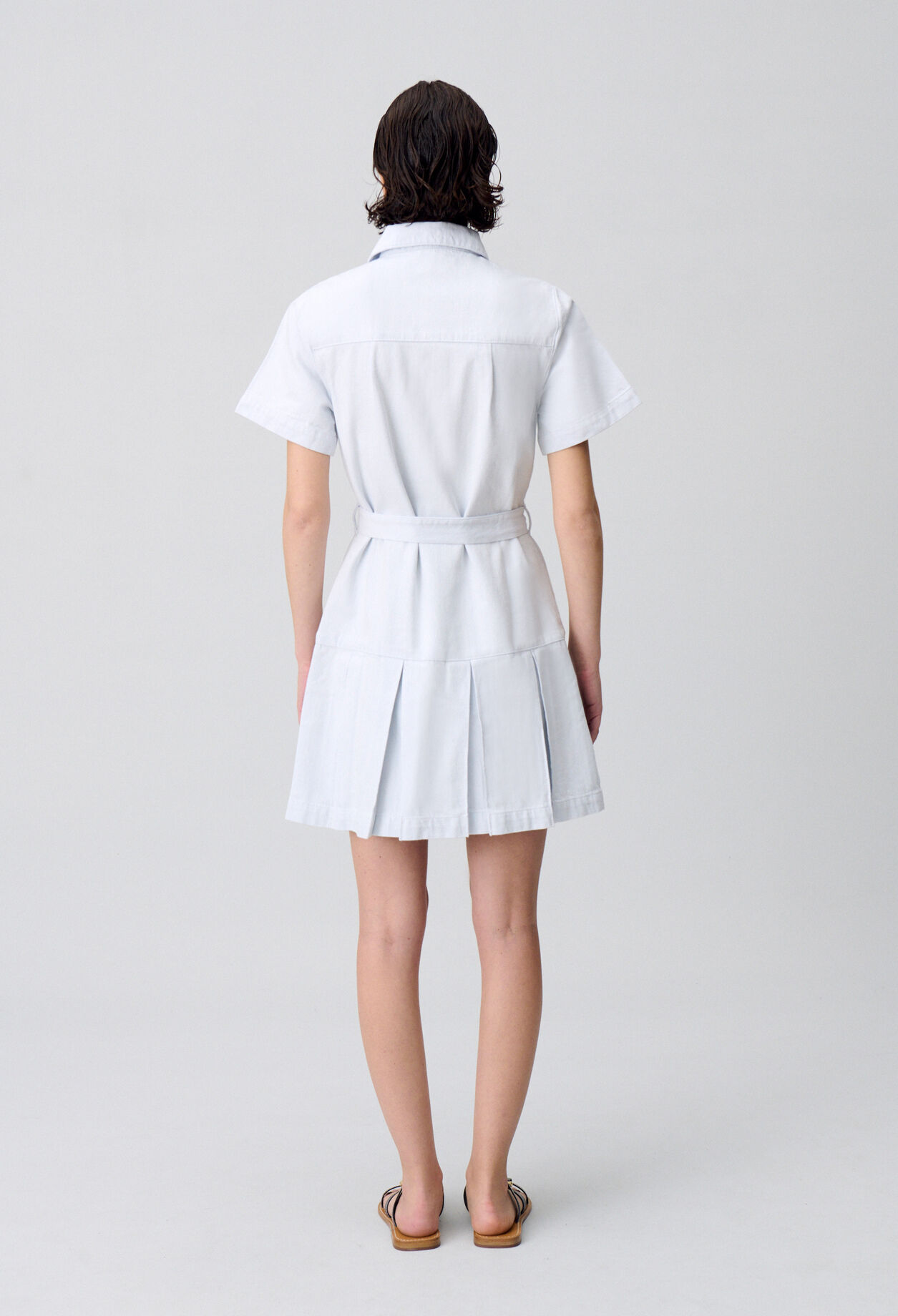 Short Pleated Denim Dress