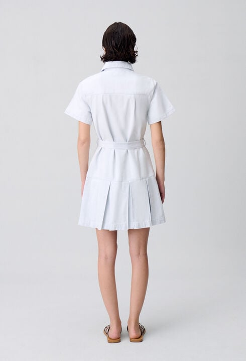 Short Pleated Denim Dress