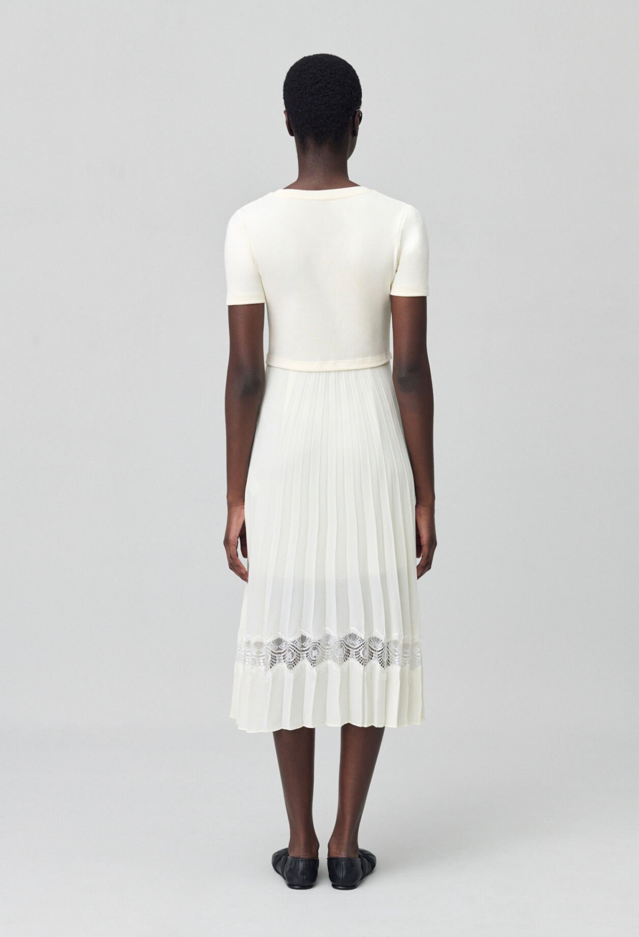 Twist ivory bi-material midi dress 