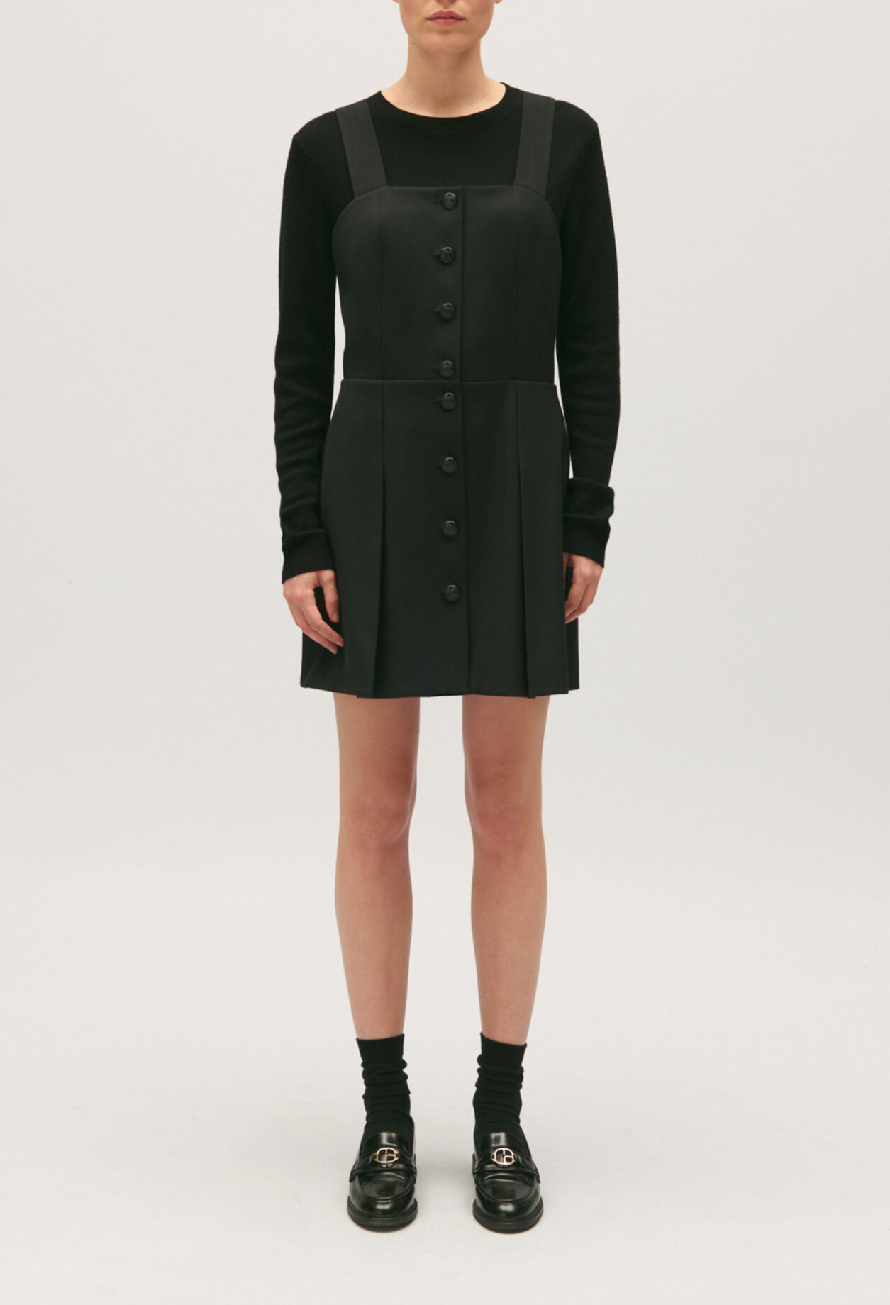 Short black dress with straps