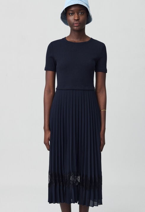 Black and navy bi-material dress 