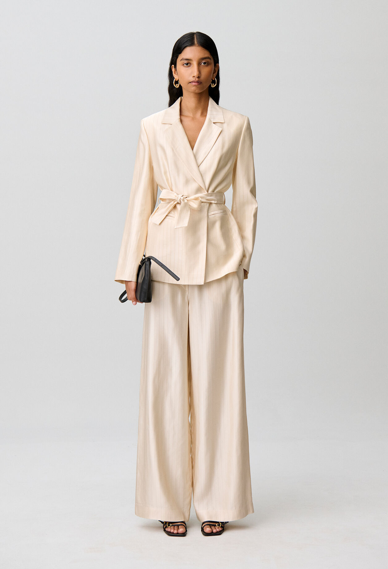 Belted satin tailored jacket