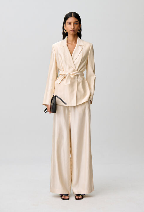Belted satin tailored jacket