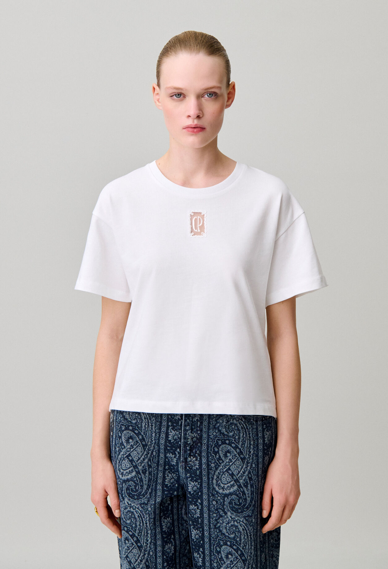 Wide cropped cotton T-shirt