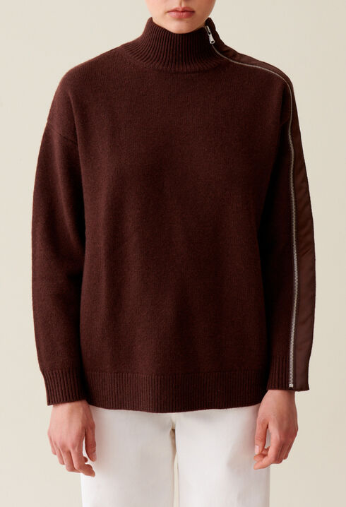 Brown zip-up high neck jumper