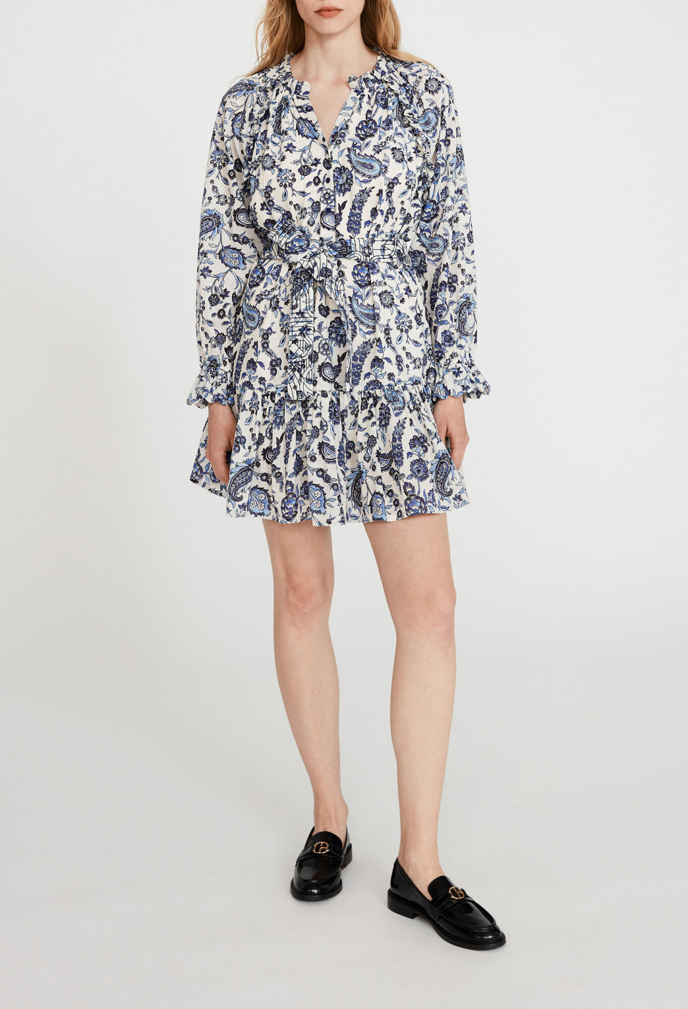 Robe ceinturee motif floral