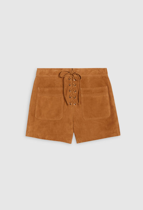 Camel suede shorts