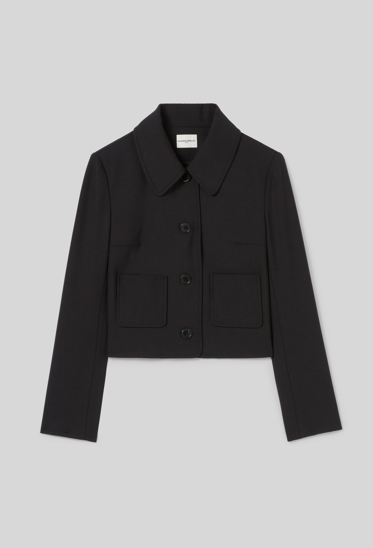 Black wool-blend box jacket