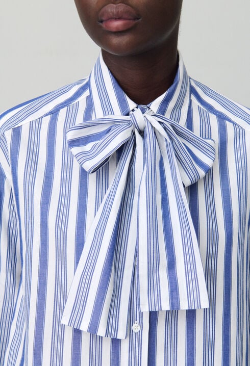 Striped shirt with bow collar