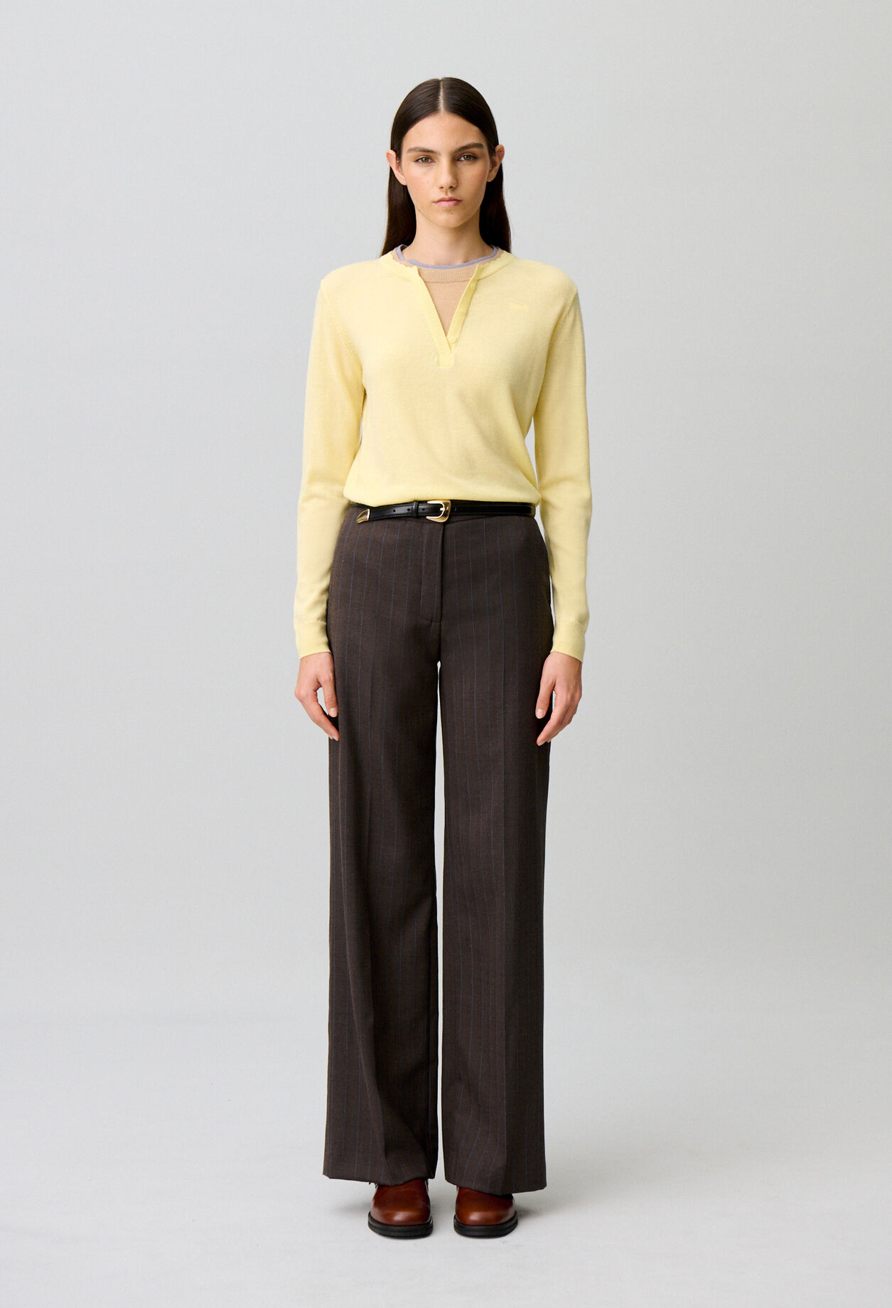 Straight striped wool trousers