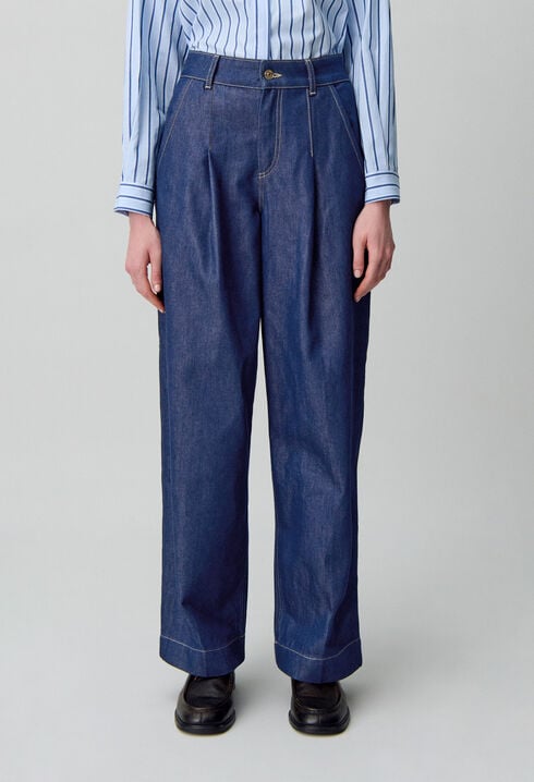 Raw denim straight-cut jeans