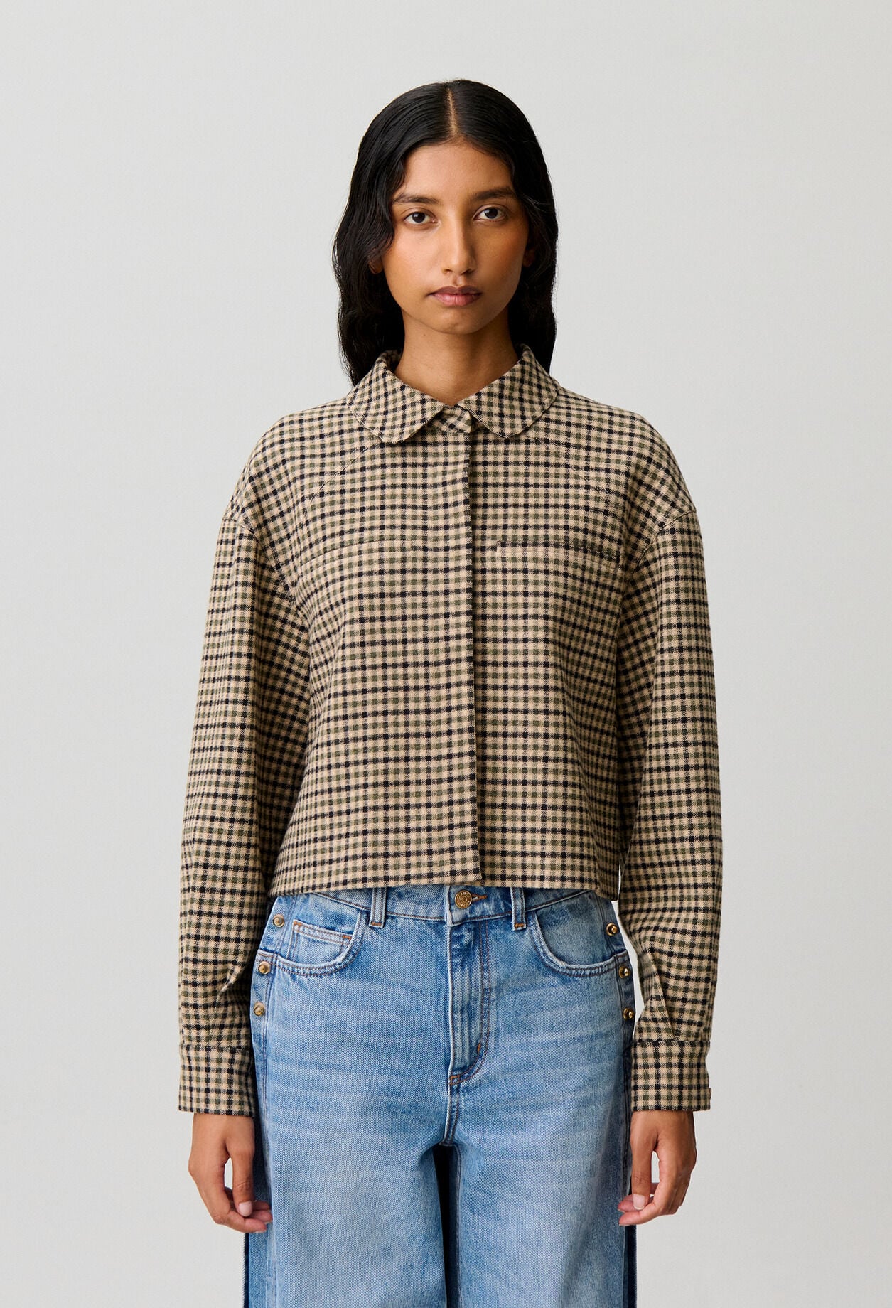 Short checked wool blend jacket