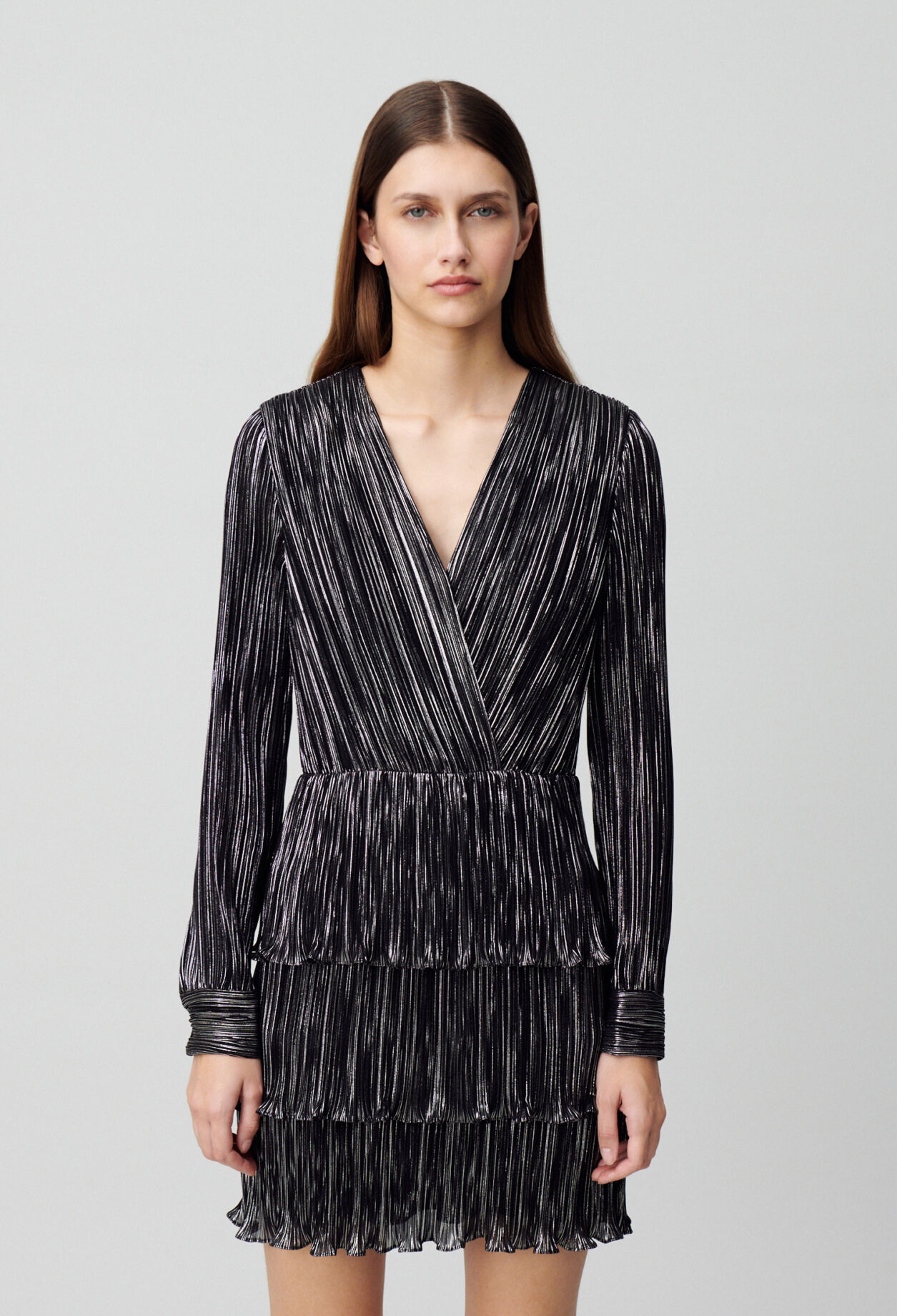 Short silver ruffled dress