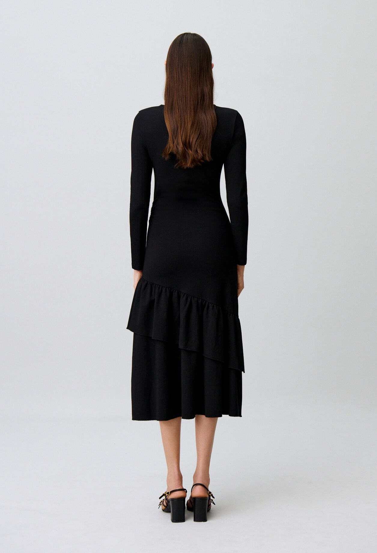 Asymmetric ruffled jersey dress