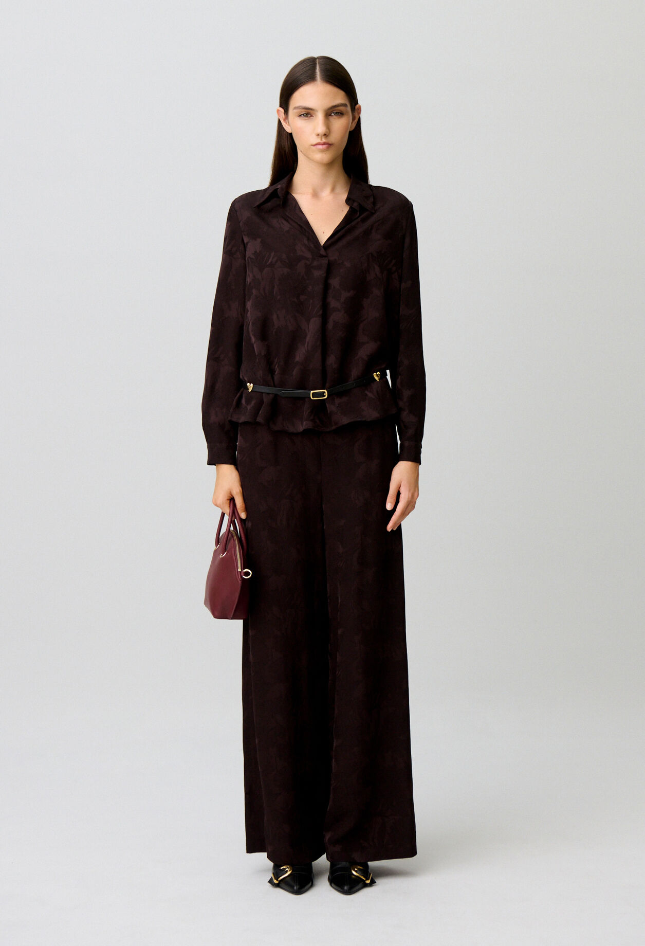 Straight floral jacquard blouse