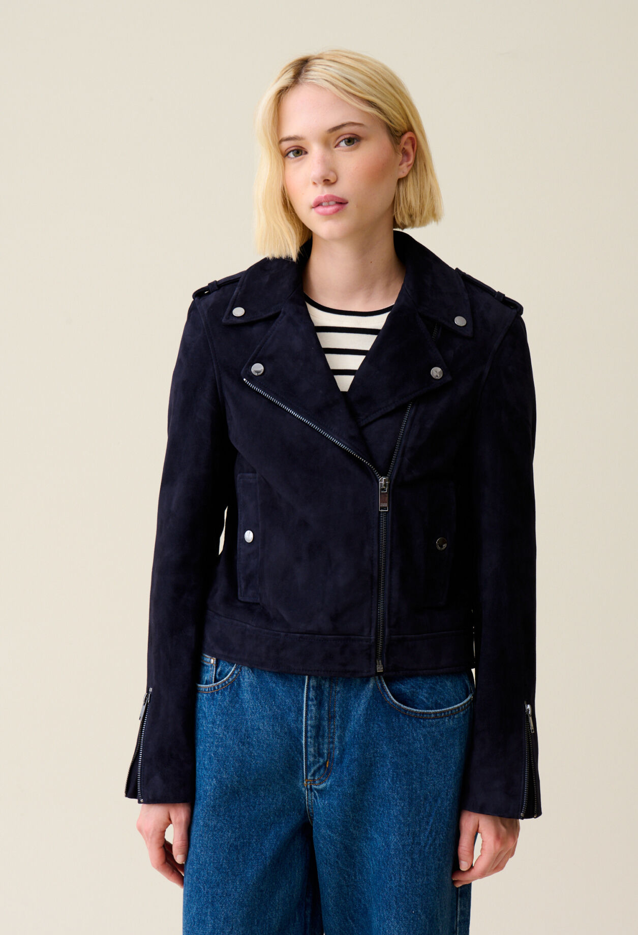 Navy suede biker jacket womens online