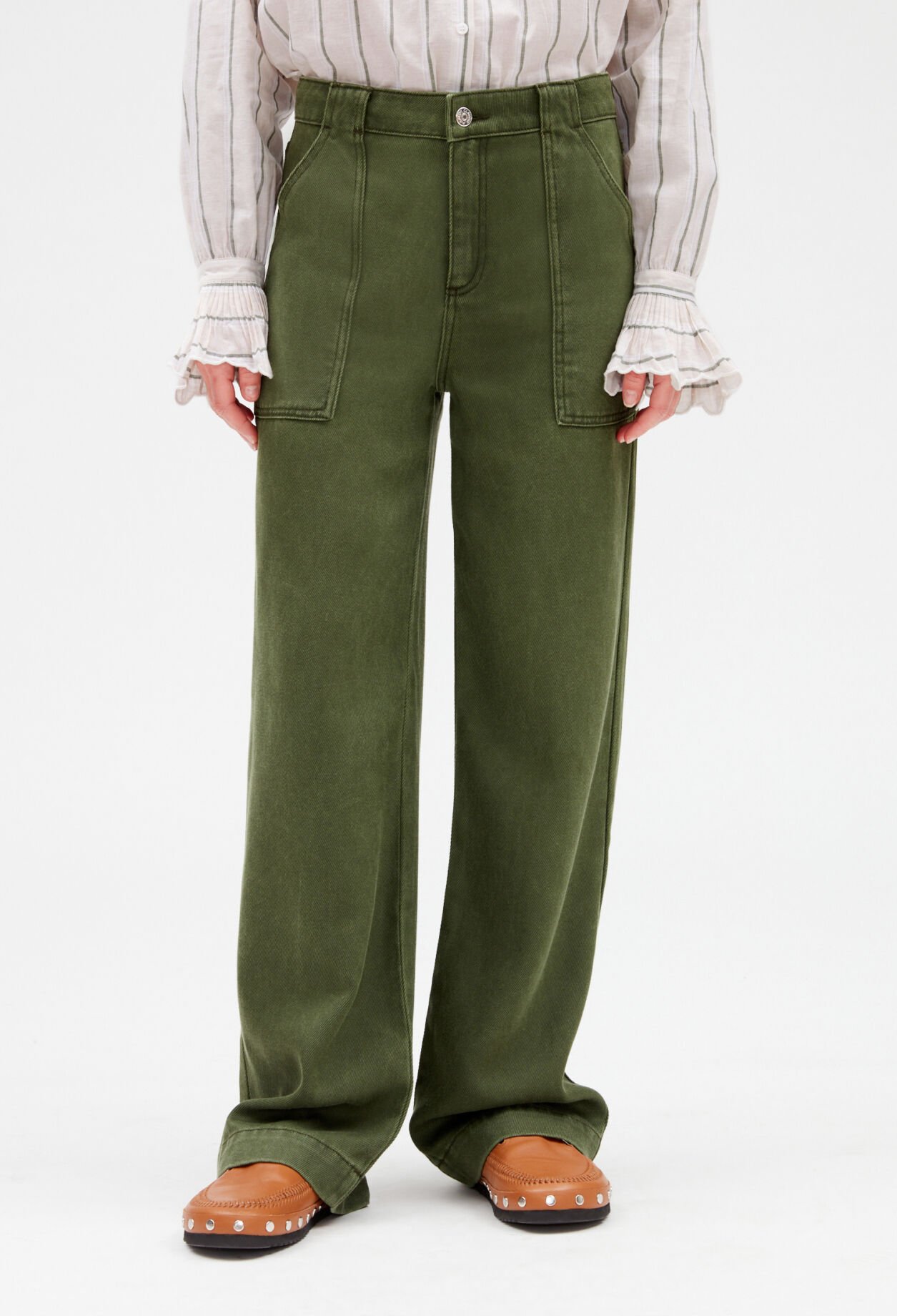 Wide khaki cargo trousers