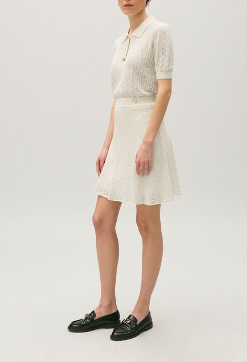 Flowing ecru fine-knit skirt
