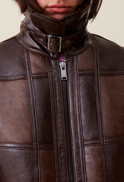 Short two-tone mixed fabric jacket