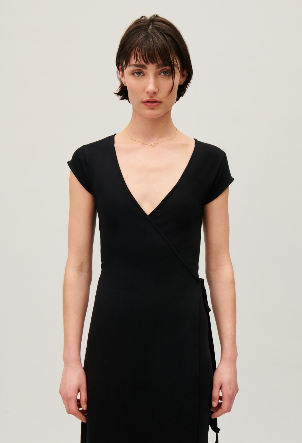 Black wrap midi dress