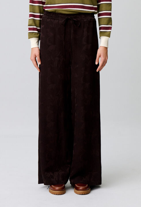 Wide-leg floral jacquard trousers