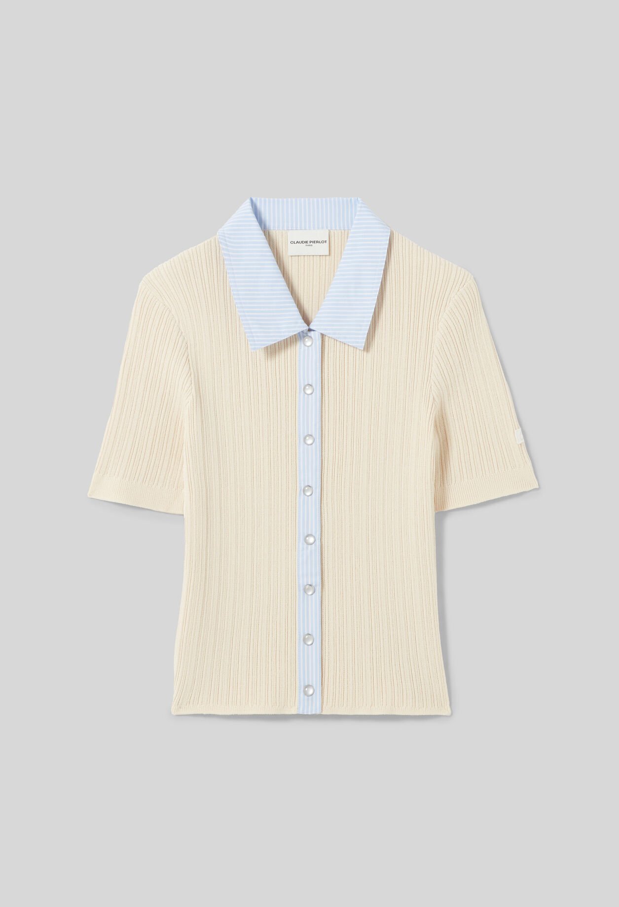 Striped bi-material cardigan