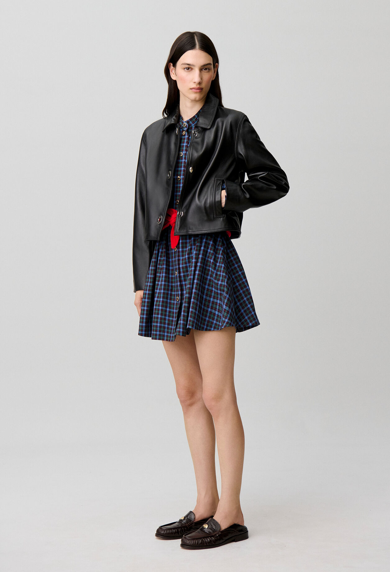 Short black leather jacket