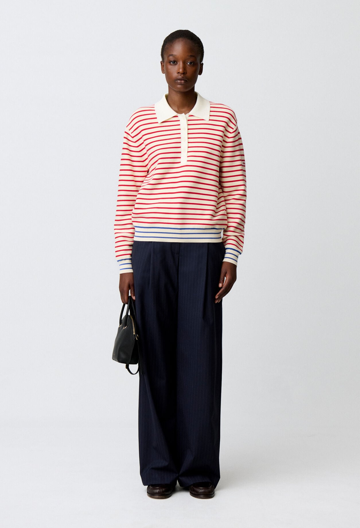 Striped polo neck jumper