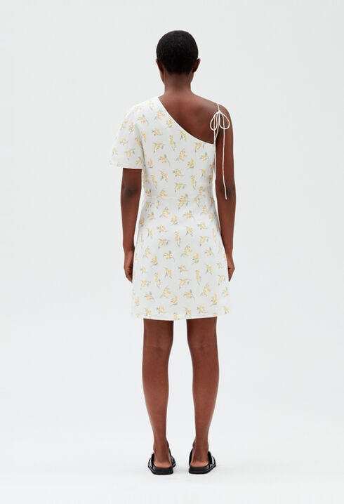 Asymmetric midi dress mimosa pattern