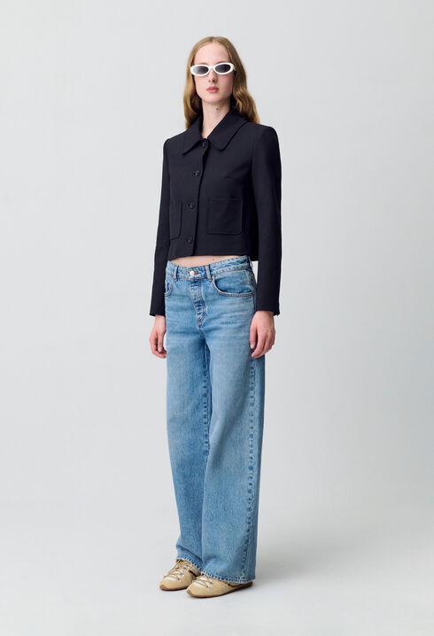 Black wool-blend box jacket