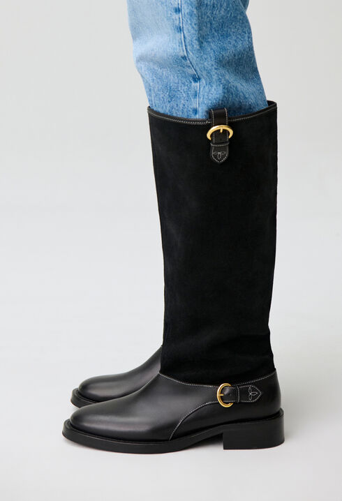 Black suede mid-calf boots