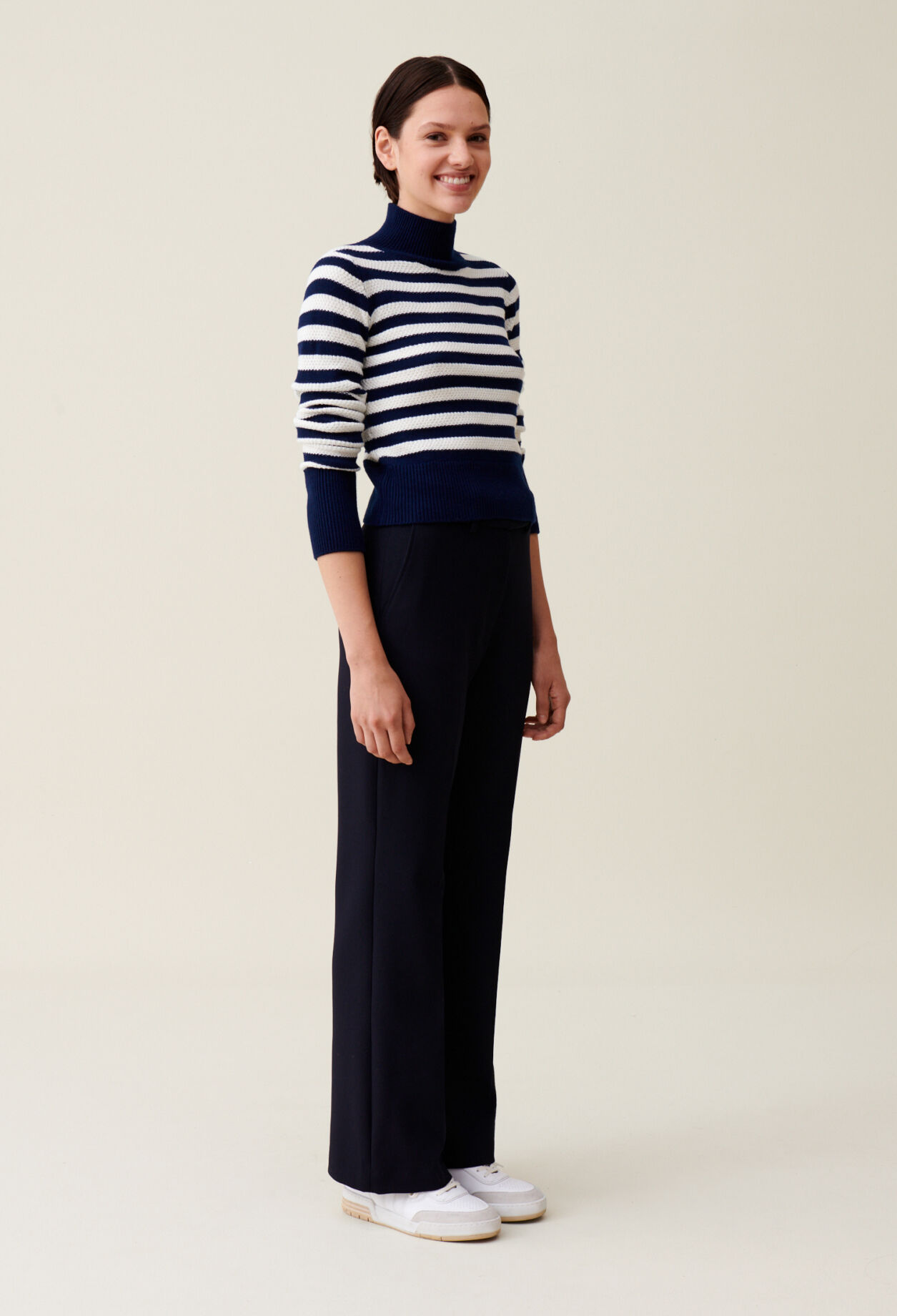 High-neck striped jumper