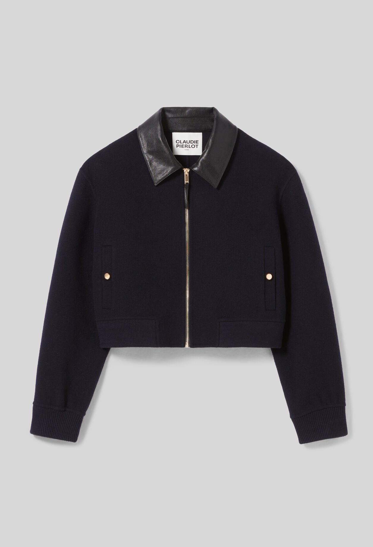 Wool Jacket Faux Leather Collar