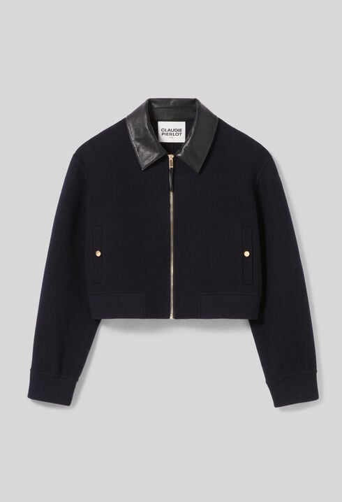 Wool Jacket Faux Leather Collar