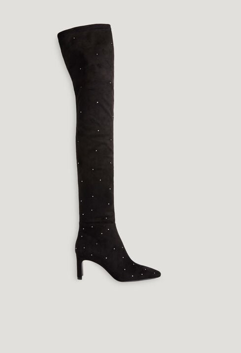 Black over-the-knee boots rhinestones