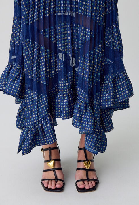 Printed Pleated Maxi Skirt