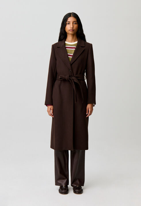 Long belted wool coat