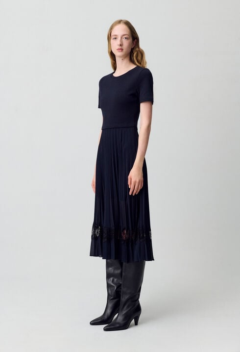 Black and navy bi-material dress 