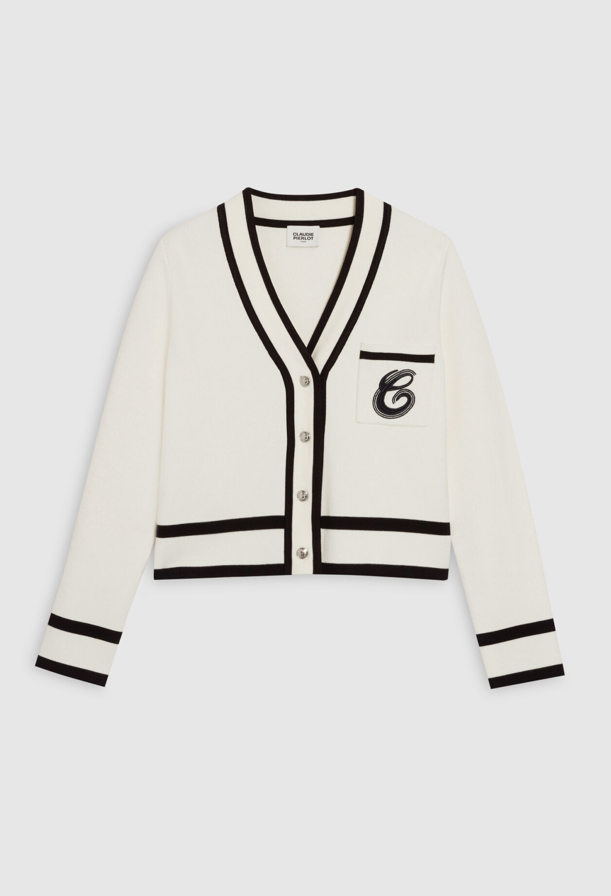 Two-tone cardigan pocket embroidery