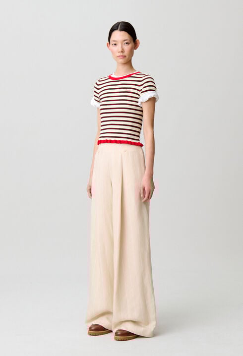 Wide tailored linen-blend trousers