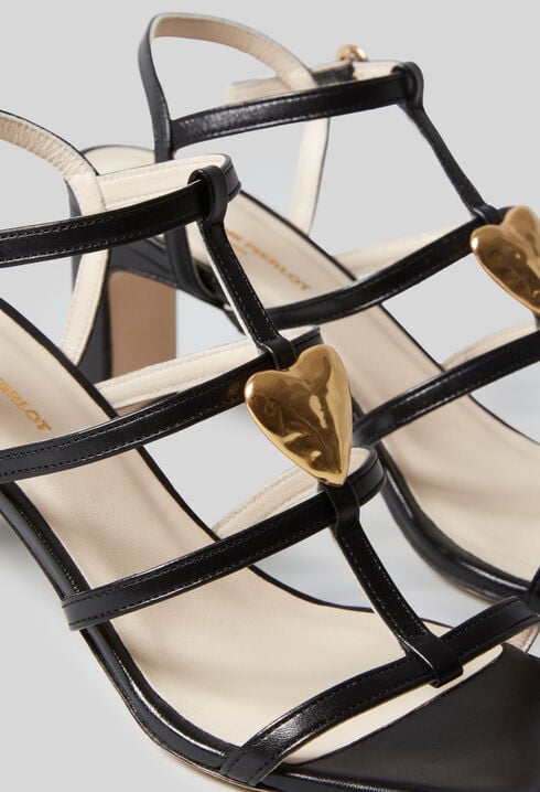 Leather heart heel sandals